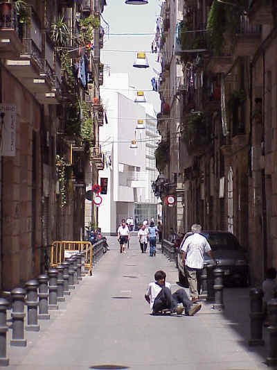 El Raval: Contemporary Art Museum viewed through an adjacent street