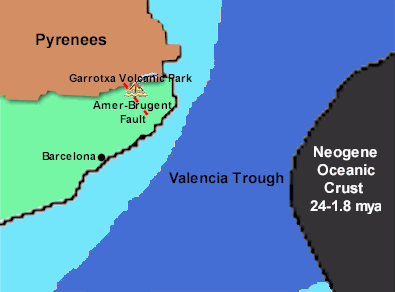 Map showing simplified Africa-Eurasia plate boundary zone in the Barcelona region (after Alboran Project, 1999)